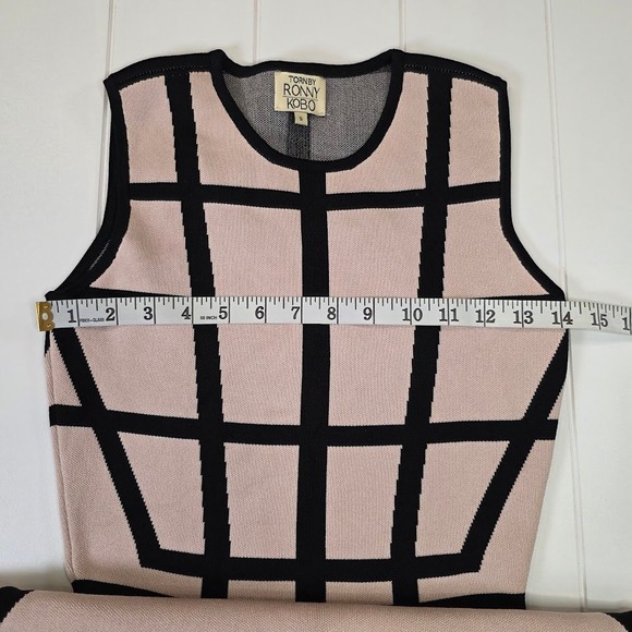 Torn by Ronny Kobo Size S Hilda Tan Black Grid Knit Fit Flare Dress Sleeveless - Picture 7 of 10